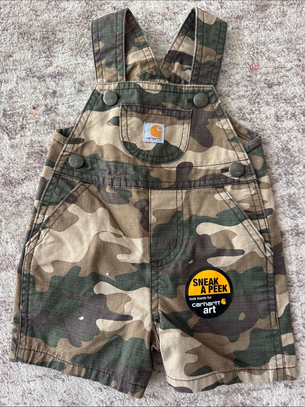 Carhartt Kids Camo Short Overalls in Green and Brown